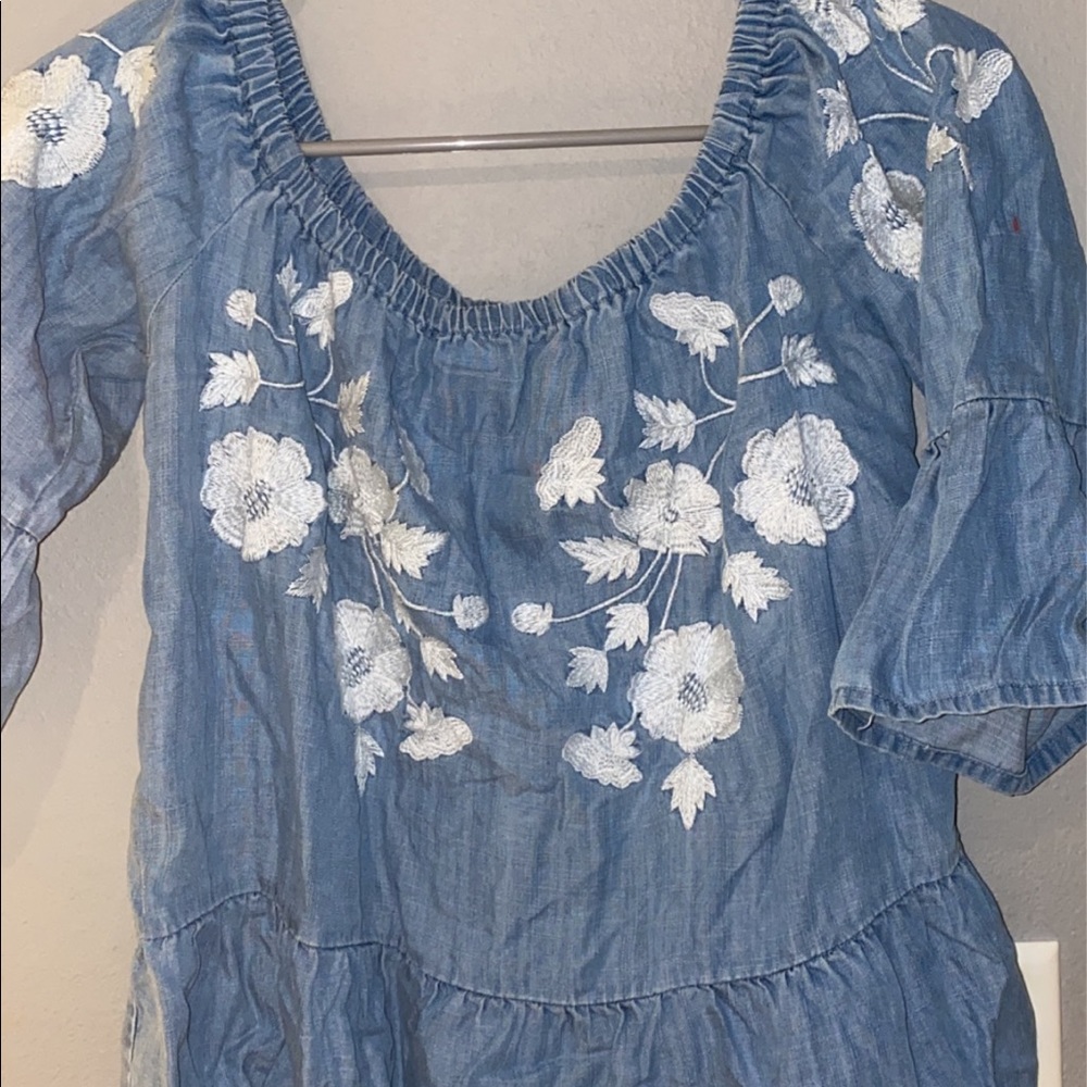 Off the shoulder light blue top